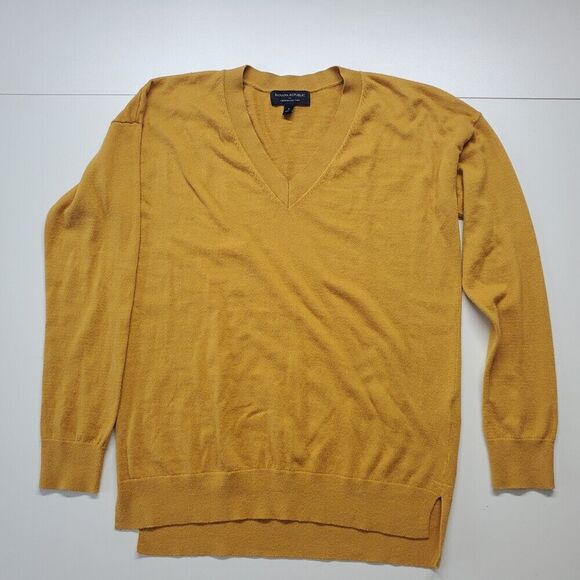 Banana Republic V-Neck Sweater Mustard Yellow Cotton Cashmere Blend, Small - Picture 1 of 4